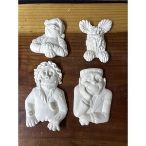 Set Of 4 Halloween Wall Plaques Unpainted Ceramic Bisque